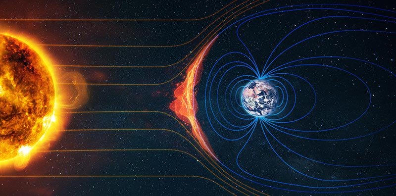 地球の磁場が太陽風を抑えているイラスト