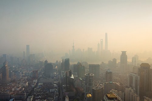 市街地の大気汚染の写真